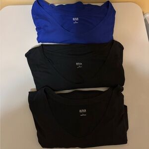 a.n.a  2 Black and 1 royal blue round Neck Tops